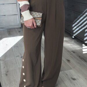 Women's Wide Leg Trousers | Pleated | Brown